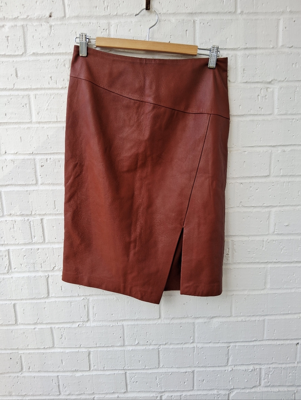 White House Black Market Leather Pencil Skirt in Rust Brown